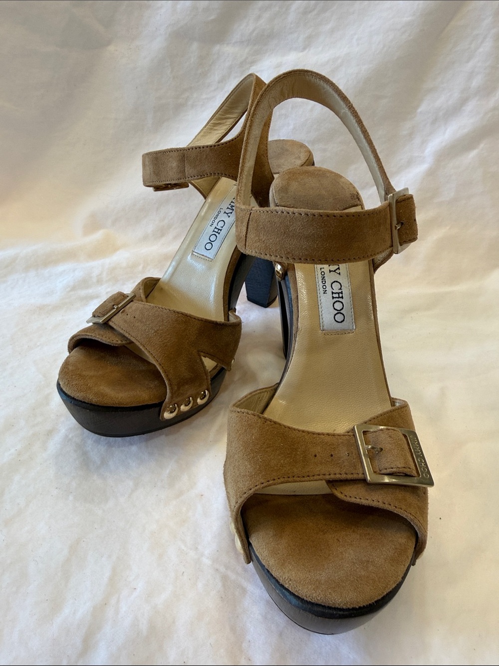 Jimmy Choo Brown Suede Platform Slingback Sandals